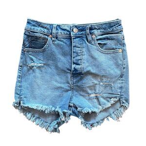 Free People We The Free Curvy Denim Button Fly High Waist Cut Off Shorts Size 25